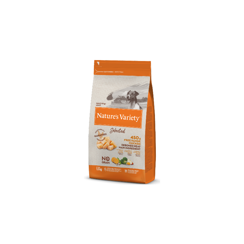 Ração para cão natures variety dog selected no grain mini adulto frango campo