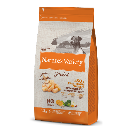 Ração para cão natures variety dog selected no grain mini adulto frango campo