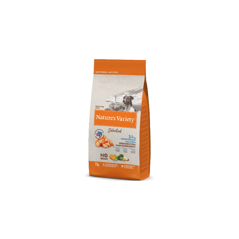 Ração para cão natures variety dog selected no grain mini adulto salmão da noruega