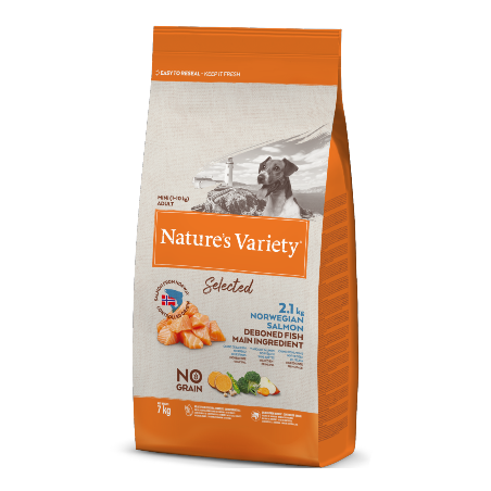 Ração para cão natures variety dog selected no grain mini adulto salmão da noruega